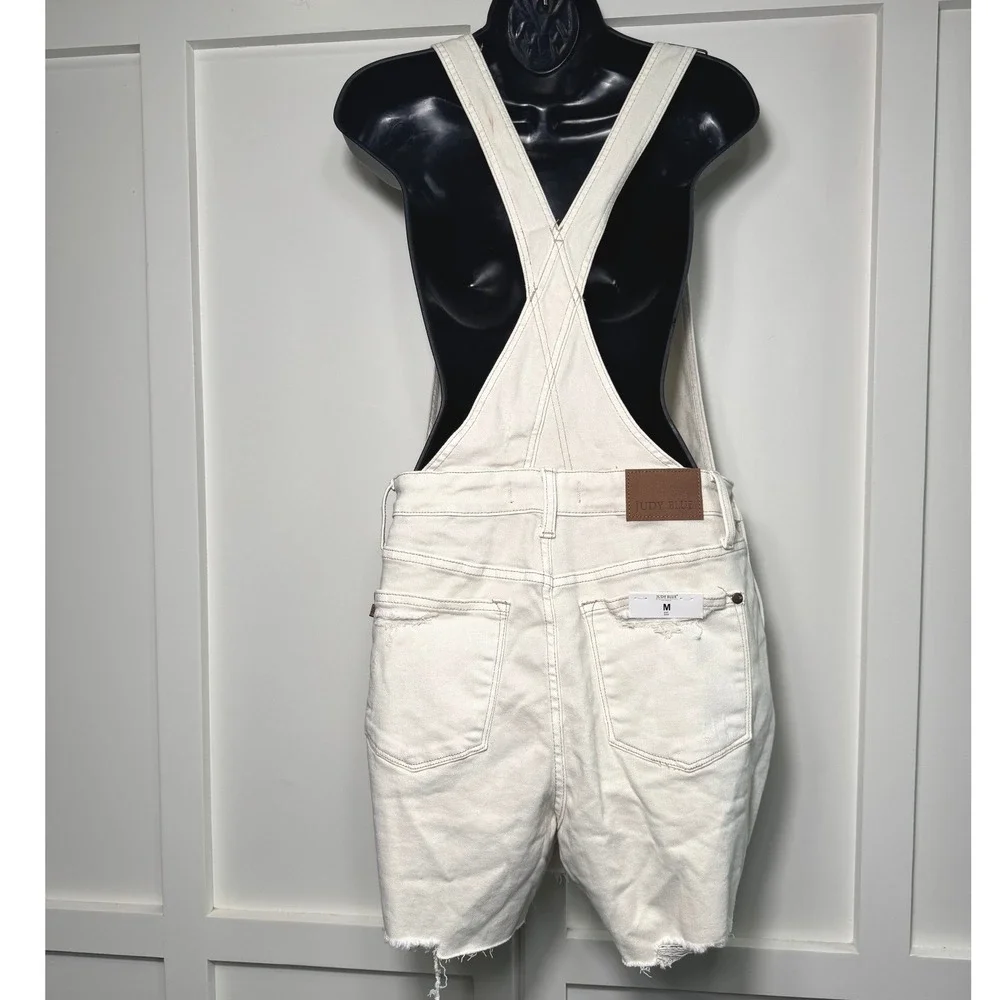 Judy Blue High Waist Garment Dyed Cutoff Shortalls‎ Ecru Denim Size M